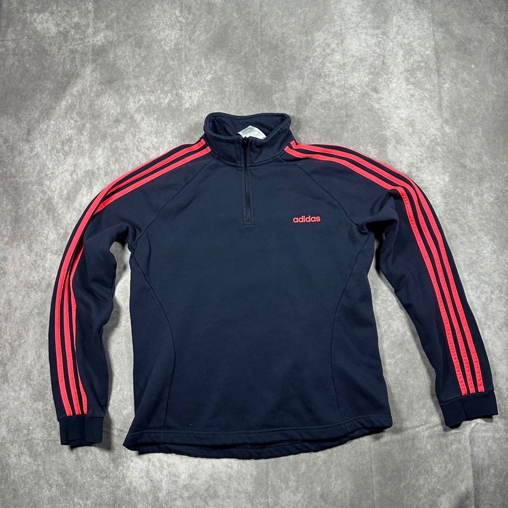 Adidas Womens L Quarter Zip Pullover Navy Blue Coral Pink Sweatshirt Sportswear